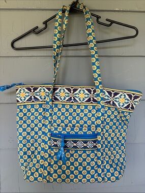 VERA BRADLEY Blue and Yellow Patterned Tote Bag